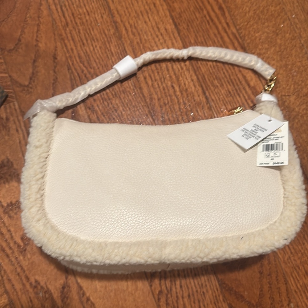 Michael Kors Carmela MD Leather Shearling Pouchette Crossbody Bag(Natural) - Picture 7 of 9